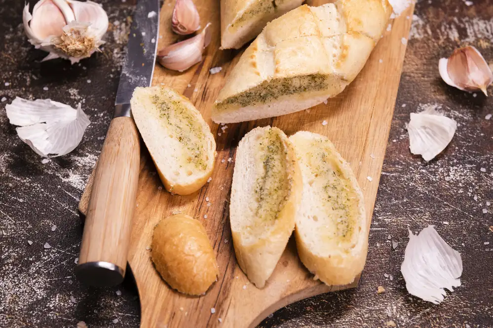 Close up tasty garlic bread table